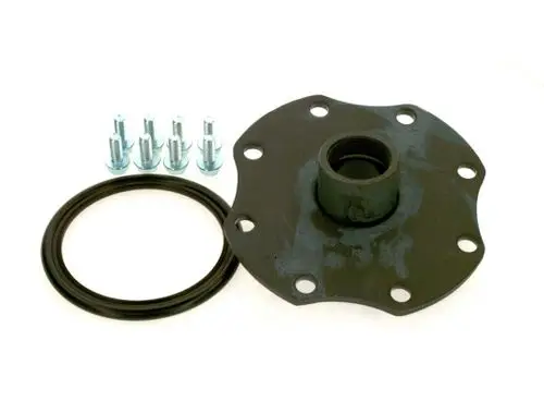 Bosch Handlochdeckel aus Metall mit einer Muffe, umgeben von einem Dichtungsring und sechs Befestigungsschrauben.